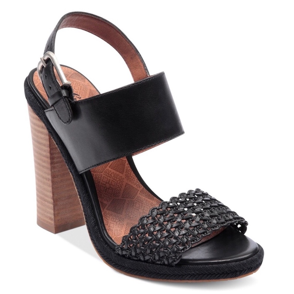 LUCKY BRAND PUTNAM  Leather Woven Stacked Heels